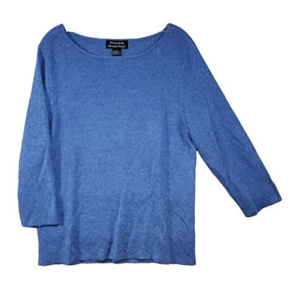 WARDROBE By BRENDA FRENCH Top Womens Sz L Blue Round Neck Rayon French Rags - Picture 1 of 5